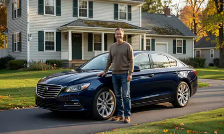 Customer with their delivered car in Vermont, United States