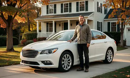 Customer with their delivered car in Barre, Vermont, United States