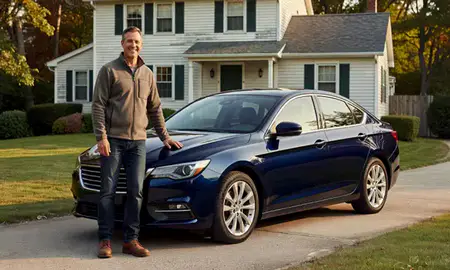 Customer with their delivered car in Bellows Falls, Vermont, United States