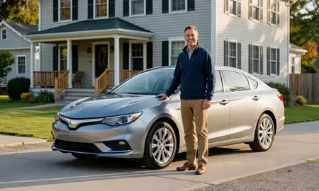 Customer with their delivered car in Burlington, Vermont, United States