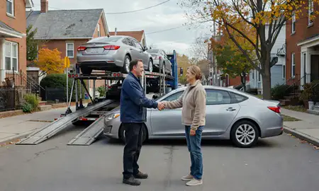 Vehicle owner beside their delivered car in Burlington, Vermont, United States