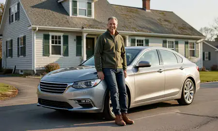 Customer with their delivered car in Castleton Four Corners, Vermont, United States