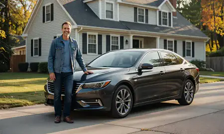 Customer with their delivered car in Derby Line, Vermont, United States