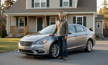 Customer with their delivered car in East Barre, Vermont, United States