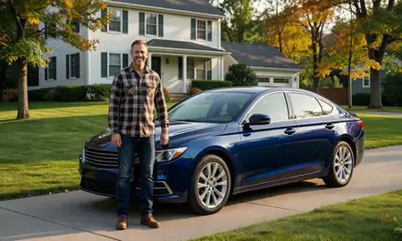 Customer with their delivered car in Enosburg Falls, Vermont, United States