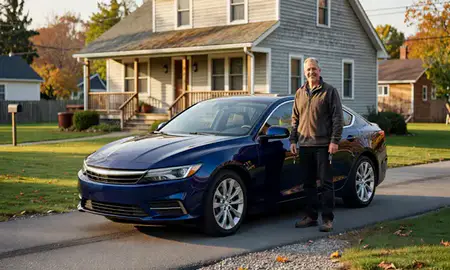 Car delivered to a driveway in Island Pond, Vermont, United States