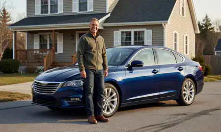 Customer with their delivered car in Jeffersonville, Vermont, United States