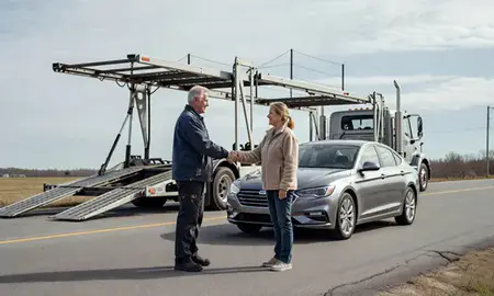 Vehicle owner beside their delivered car in Jeffersonville, Vermont, United States