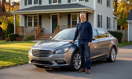 Customer with their delivered car in Lyndonville, Vermont, United States