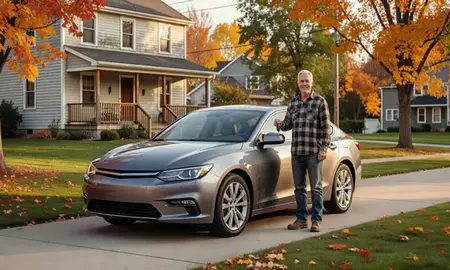 Car delivered to a driveway in Lyndonville, Vermont, United States