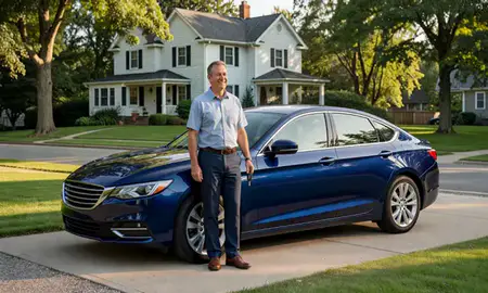 Car delivered to a driveway in Manchester Center, Vermont, United States