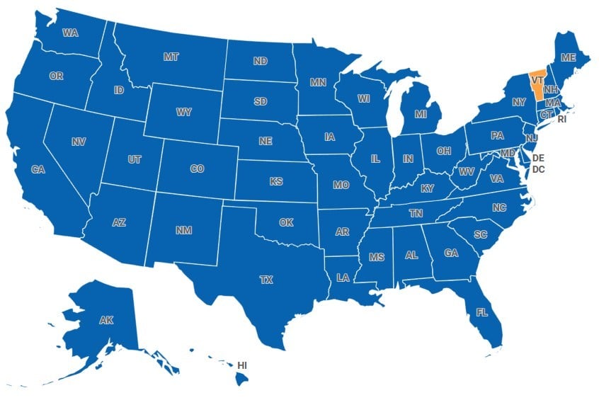 Map of Vermont, USA