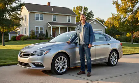 Customer with their delivered car in Morrisville, Vermont, United States