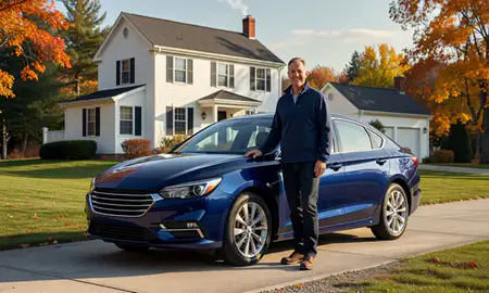 Customer with their delivered car in Newport, Vermont, United States