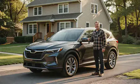 Car delivered to a driveway in North Bennington, Vermont, United States