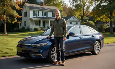 Customer with their delivered car in Proctor, Vermont, United States