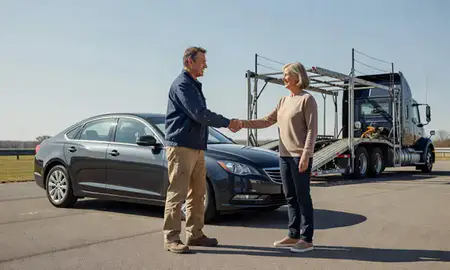 Vehicle owner beside their delivered car in Proctor, Vermont, United States