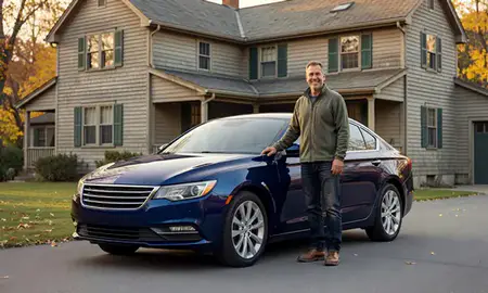 Customer with their delivered car in Rutland, Vermont, United States