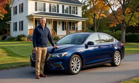 Customer with their delivered car in Saxtons River, Vermont, United States