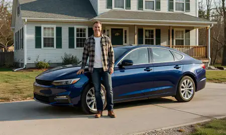Customer with their delivered car in South Barre, Vermont, United States