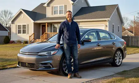 Customer with their delivered car in South Burlington, Vermont, United States