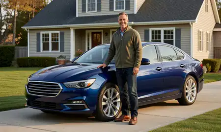 Customer with their delivered car in St. Albans, Vermont, United States