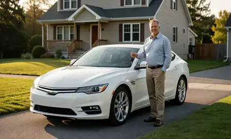 Car delivered to a driveway in St. Albans, Vermont, United States