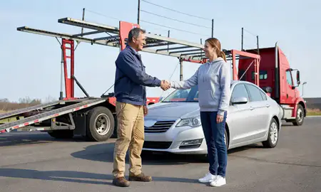 Vehicle owner beside their delivered car in St. Albans, Vermont, United States