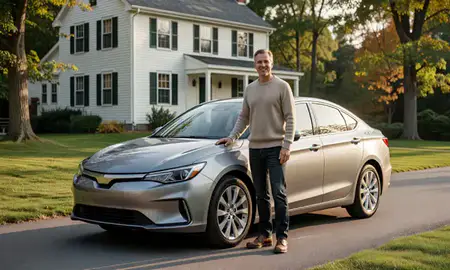 Customer with their delivered car in Vergennes, Vermont, United States