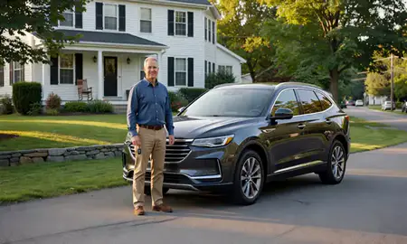 Car delivered to a driveway in Vergennes, Vermont, United States