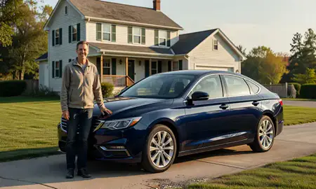 Customer with their delivered car in West Brattleboro, Vermont, United States