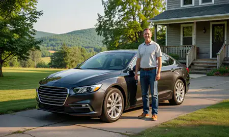 Car delivered to a driveway in West Brattleboro, Vermont, United States