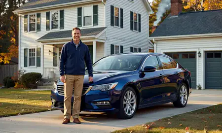 Customer with their delivered car in White River Junction, Vermont, United States