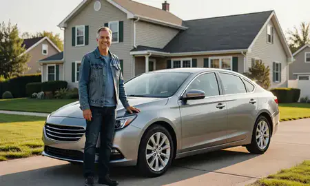 Customer with their delivered car in Wilder, Vermont, United States