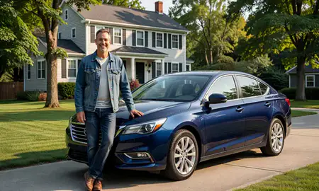 Customer with their delivered car in Winooski, Vermont, United States