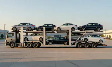 Car transporter parked in an industrial area of Virginia, United States