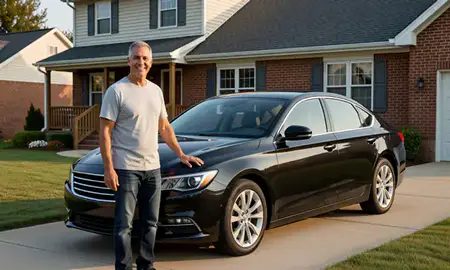 Customer with their delivered car in Arlington, Virginia, United States