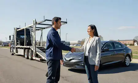 Vehicle owner beside their delivered car in Arlington, Virginia, United States