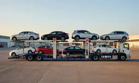Car transporter parked in an industrial area of Arlington, Virginia, United States