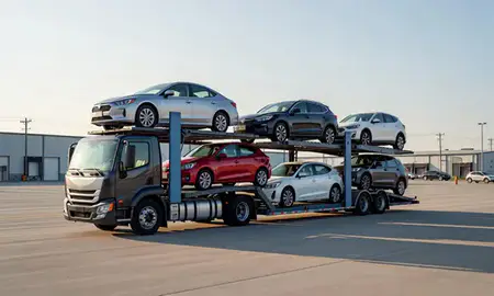 Car transporter loaded with vehicles in Arlington, Virginia, United States