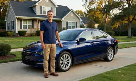 Customer with their delivered car in Ashburn, Virginia, United States