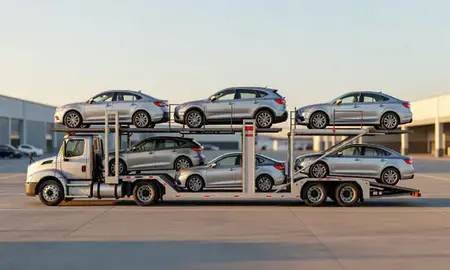 Car transporter parked in an industrial area of Ashburn, Virginia, United States