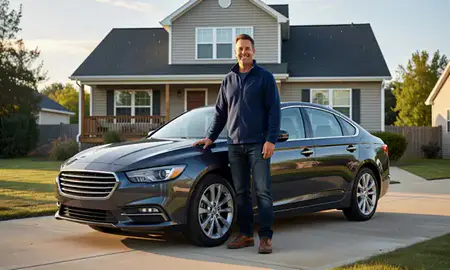 Customer with their delivered car in Blacksburg, Virginia, United States