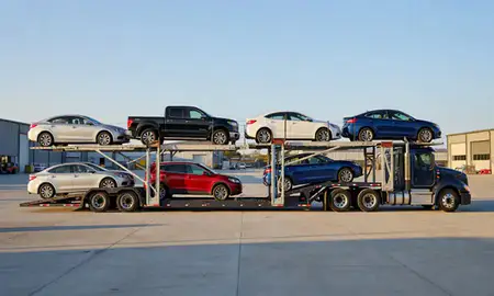 Car transporter parked in an industrial area of Blacksburg, Virginia, United States