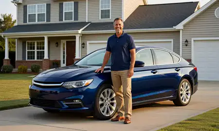 Customer with their delivered car in Centreville, Virginia, United States