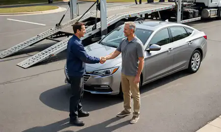 Vehicle owner beside their delivered car in Centreville, Virginia, United States