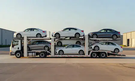 Car transporter parked in an industrial area of Charlottesville, Virginia, United States