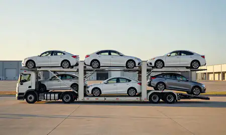 Car transporter parked in an industrial area of Chesapeake, Virginia, United States