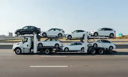 Multi-level car carrier on the highway to Dale City, Virginia, United States