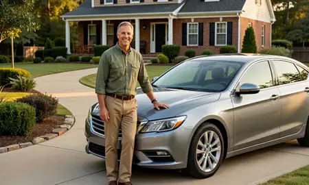 Customer with their delivered car in Fredericksburg, Virginia, United States